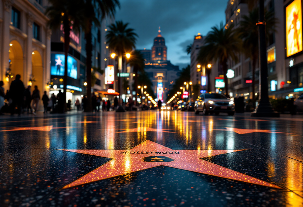 Stars on the Hollywood Walk of Fame showcasing celebrity names